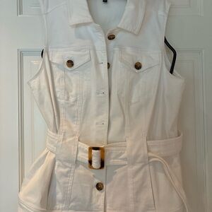 White House Black Market White Sleeveless Belted Top